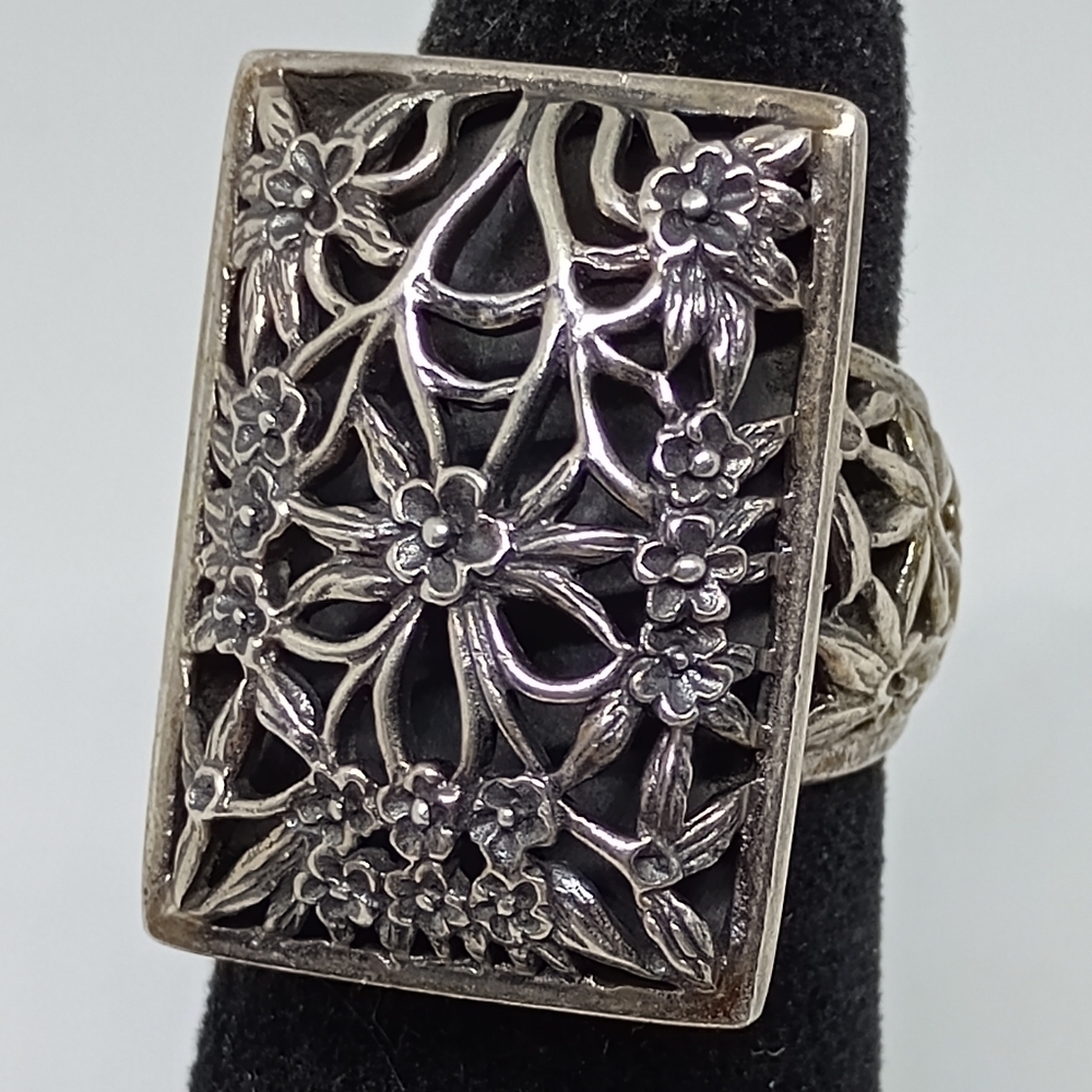 * vintage Claudia Agudelo 925 large floral art deco ring size 8